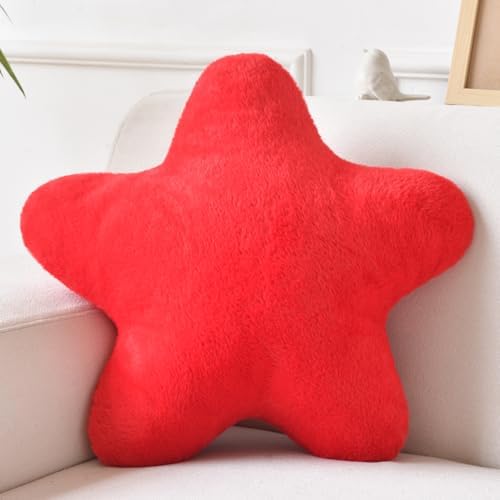 Star Pillow, Decorative Throw Pillows for Bed Couch, 15" Star Shaped Pillow Plush Floor Cushions Room Decor Pillow with Faux Rabbit Fur for Sofa Bedroom Living Room (Red, 15" x 15")