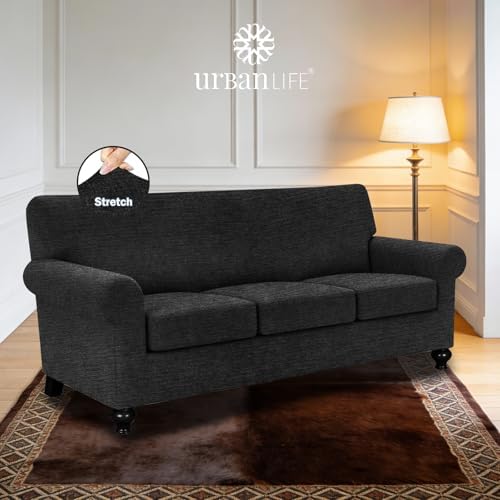 URBANLIFE 4-Piece Stretch Sofa Covers for 3 Cushion Couch, Black