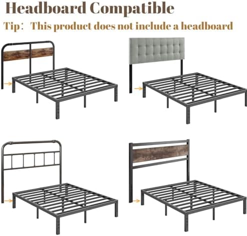 Full Bed Frames, 12 Inches Platform Bed Frame, 3500lbs Heavy Duty Steel Slat, Non-Slip Design, No Box Spring Needed, Easy Assembly, Quiet Noise Free, Under Bed Storage Space, Black