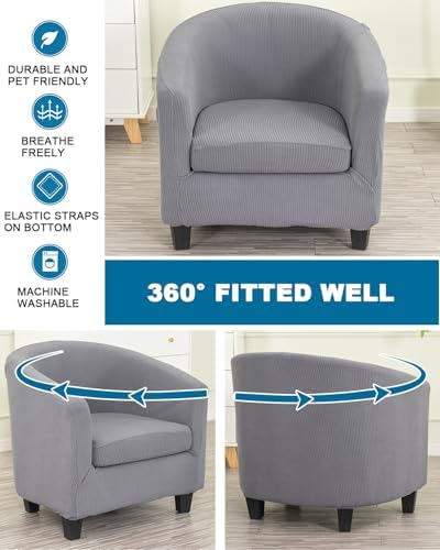 NILUOH 2 Piece Tub Chair Covers with Cushion Cover Soft Stretch Club Chair Slipcover Furniture Protector with Elastic Bottom Spandex Couch Covers for Bar Counter Living Room