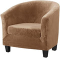 MIFXIN 2-Piece Velvet Tub Chair Covers with Cushion Cover Stretch Soft Washable Barrel Club Chair Slipcover Armchair Sofa Couch Furniture Protector for Living Room Bar Counter Hotel (Camel)
