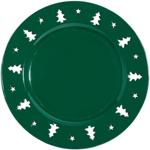 Christmas Charger Plates - 13" Christmas Tree Openwork Holidays Decorations Round Chargers for Dinner Plates - Elegant Table Centerpieces - Hunter Green, 6 Pack
