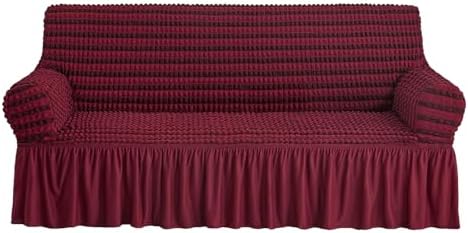 NICEEC Sofa Cover Double Red Couch Cover Stretch Sofa Slipcover with Skirt