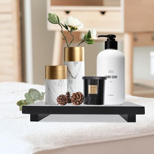 Black Bathroom Counter Tray Organizer Wood Riser Stand Kitchen Soap Holder