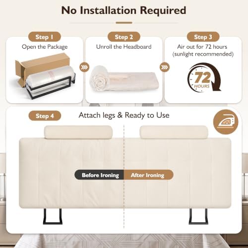 Queen Headboard with 2 Headrests, Memory Foam Upholstered Headboard