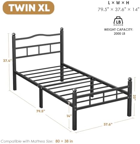 14 Inch Twin XL Bed Frame with Headboard and Footboard