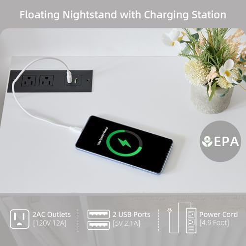 BuildHom White Floating Nightstand Set of 2 with Charging Station