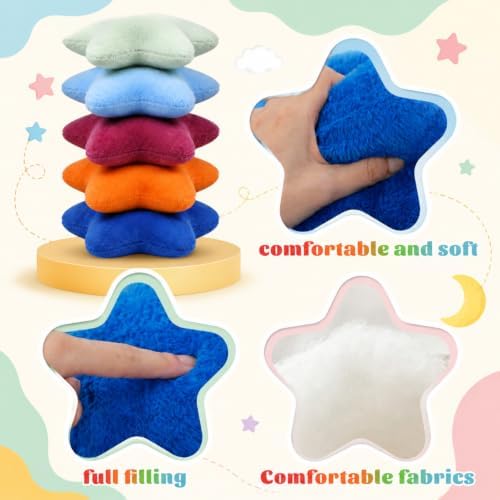 Soaoo 5 Pcs Star Fluffy Pillow Star Shape Pillow, Bright Rainbow Collection