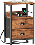Furologee Nightstand with Charging Station for Dorm, 2 Fabric Drawers