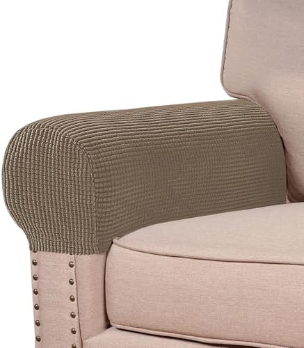 Turquoize Stretch Armrest Covers for Chairs and Sofas Couch Arm Covers for Sofa Spandex Jacquard Armrest Cover Anti-Slip Furniture Protector Armchair Slipcovers for Recliner Set of 2, Macchiato