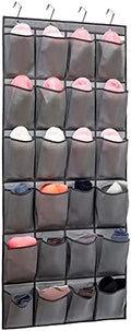 Over The Door Hanging Shoe Organizer Shoe Rack Hanger 24 Large Fabric Pockets Holder with 4 Sturdy Hooks (GREY)
