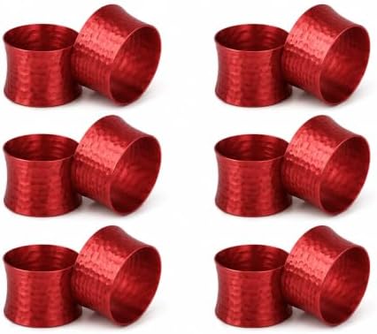 ITOS365 Red Napkin Rings Set of 12, Handmade Hammered Metal Napkin Ring Holders for Dining Table, Wedding, Parties & Everyday Table Decor