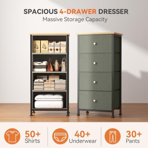 Sweetcrispy Dresser for Bedroom, 4 Drawer Storage Cabinet, Tall Nightstand