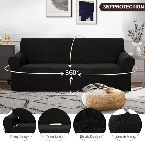 U-NICE HOME Stretch Couch Cover Slipcover for 3 Cushion Sofa, Black