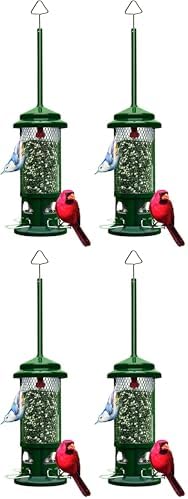 Squirrel Buster Standard Squirrel-Proof Bird Feeder w/4 Metal Perches, 1.3-Pound Seed Capacity, Garden Green, (Pack of 4)