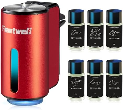 Featwell Car Air Freshener, Three Adjustable Modes Intelligent Aroma Diffuser, Rechargeable Car Diffuser Air Freshener, Red