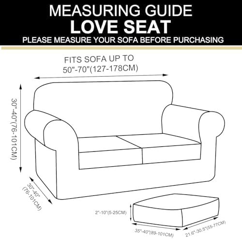 3 Pieces Stretch Loveseat Cover for 2 Cushion, Black
