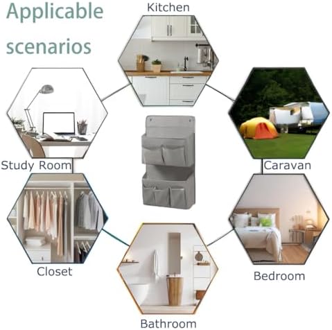 Wall Hanging Organizer – Over The Door Storage & Behind Door Organizer for Dormitory, Bathroom, Bedroom, Kitchen, Nursery, Space-Saving (Grey, 1 Pack)