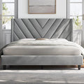 Yaheetech Full Bed Frame with Chevron Channel-Tufted Headboard, Light Gray