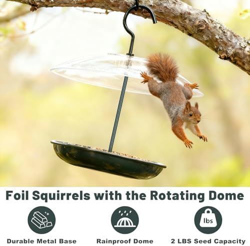 Gtongoko Platform Bird Feeder for Outdoors Hanging with 12" Dome&Metal Tray