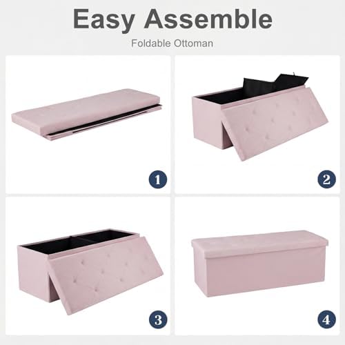 DUMOS 43 Inch Foldable Storage Ottoman Bench, Large Ottoman with Storage
