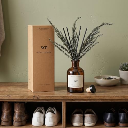 WEALD TRIBE Reed Diffuser Set for Bathroom Air Fresheners, Oil Diffuser Sticks | French Black Juniper & Cedar Scent 4.0 fl oz Home Fragrance with Sticks Defusers | House Bedroom Office Shelf Decor