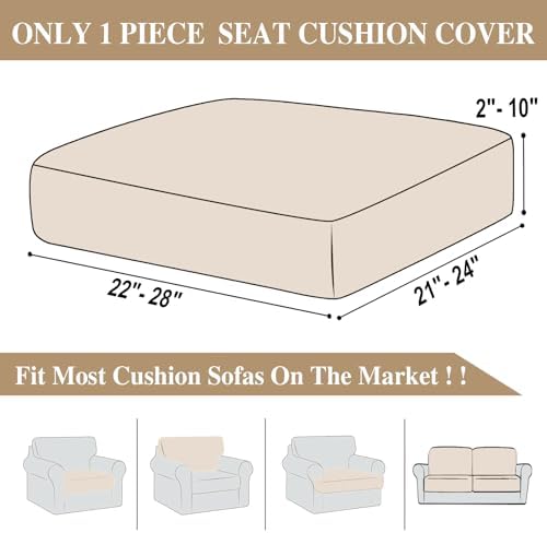 LA MEACK Couch Cushion Cover Seat Cushion Cover Stretch Armchair Cover Separate Sectional Sofa Slipcovers Furniture Protector(1 Piece for Seat or Sofa Backrest, Natural)