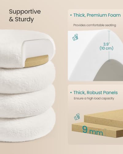 SONGMICS Round Ottoman with Storage, Vanity Stool, Plush Fabric