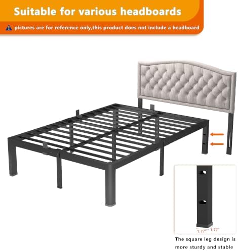 yookare Twin XL Metal Platform Bed Frame 14 Inch, 3500 lbs Heavy Duty Steel Slat Bed Frame, Round Anti-Bump Corners & Recessed Middle Legs,Anti-Slip Mattress Stopper, No Box Spring Needed