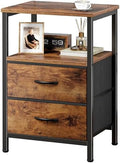 Huuger Night Stand with 2 Drawers, Bed Side Table with Open Shelf, Wooden Top, Nightstand for Bedroom, End Table for Small Space, Fabric Drawer, Rustic Brown