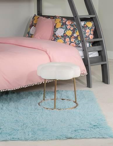 Linon Talulah White Velvet and Gold Metal Vanity and Accent Stool