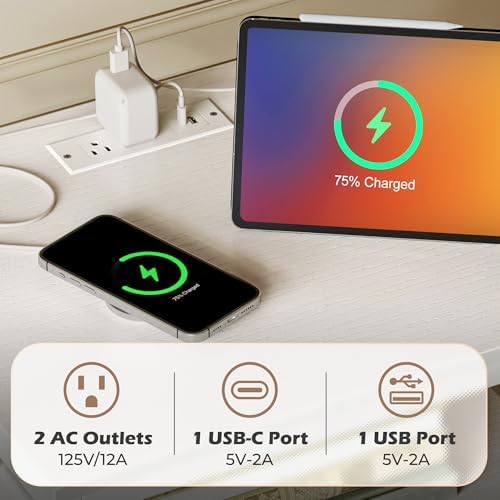 SUPERJARE Nightstand with Charging Station, USB-C Port, Bedside Table