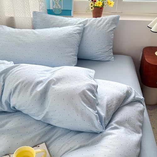 LifeTB Blue Duvet Cover Twin XL Size, Polka Dot Duvet Cover with 2 Pillowcases, 100% Muslin Cotton Breathable Gauze Comforter Cover, Aesthetic Coquette Polka Dot Bedding Set for All Seasons