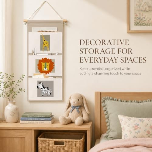 IAXIC Wall Organizer, Safari Animal Canvas Storage for Nursery Room