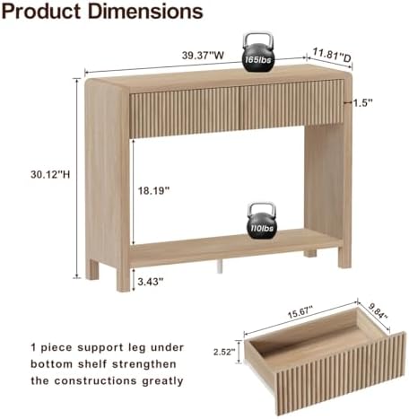 FATORRI Console Sofa Table, Wooden Entryway Table for Living Room, 39.37 inch Modern Hallway Tables and Couch Tables Behind Sofa (Light Walnut)