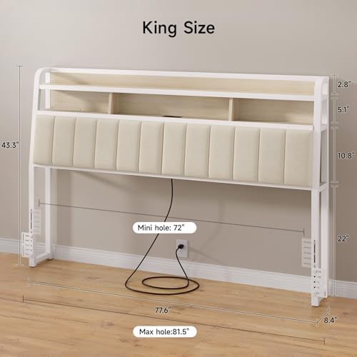 ONBRILL Ergonomic Headboard King Size with 2-Tier Storage, Off White