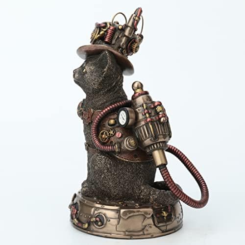 Veronese Design 6 7/8 Inch Steampunk Chaotic Neutal Mad Hatter Cat Cold Cast Resin Bronze Finish Animal Figurine