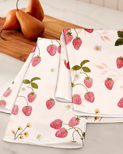 Miss Adola Cute Kitchen Towels Set of 2, 18 x 26 Inch, Strawberry