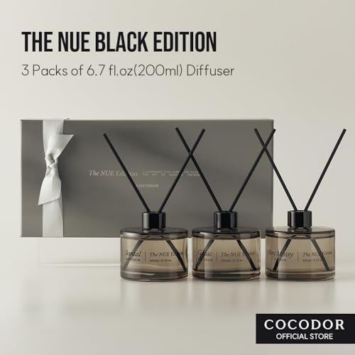 COCODOR The NUE Black Edittion Reed Diffuser Set of 3/6.7oz Each Pack/Hay Mossy,Santal,Gaiac/Home Fragrance Diffuser, Oil Scent Diffuser for Bathroom Shelf Décor