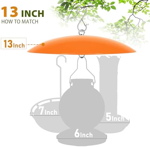 13" Bird Feeder Rain Guard, Hummingbird Feeder Shade Dome Cover, Hanging Baffle for Bird Feeder Pole,Smart Birds Feeder's Umbrella(Translucent Orange), 2 Pack