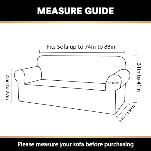 PrinceDeco Stretch Sofa Cover Slipcover Couch Covers for 3 Cushion Couch Furniture Protector Sofa Covers with Non Slip Elastic Bottom Dogs Pet Friendly Fitted (Sofa, Dusty Blue)