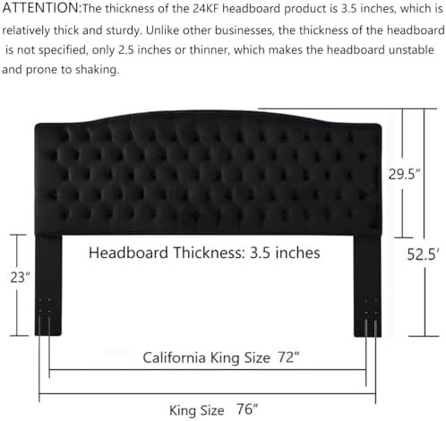 24KF Upholstered Tufted Button Velvet Headboard,Comfortable Fashional Headboard King/CA King Size,Black