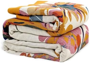 Boho Throw Blanket - Cotton Lightweight Bed Throws 90"x108" Fall