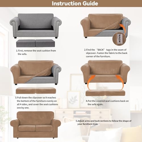 WEERRW Velvet Stretch 3 Pieces Couch Cover for Sofa Washable, Camel