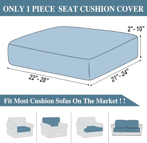 LA MEACK Couch Cushion Cover Seat Cushion Cover Stretch Armchair Cover Separate Sectional Sofa Slipcovers Furniture Protector(1 Piece for Seat or Sofa Backrest, Blue)