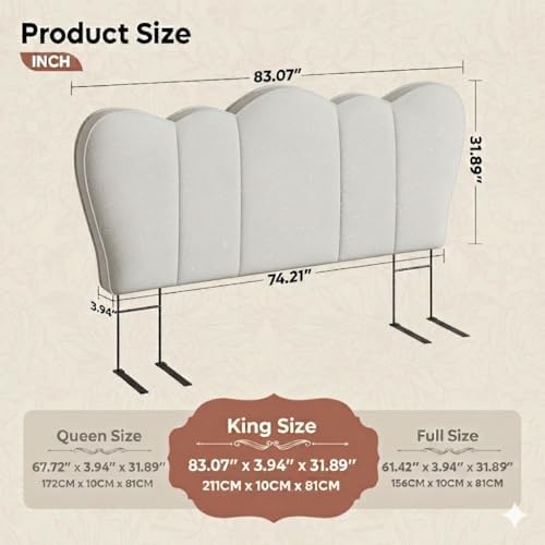 Pinmoco King Scalloped Upholstered Headboard, Gray