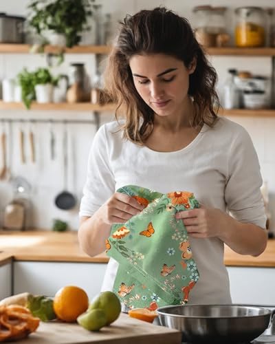Miss Adola Cute Kitchen Towels Set of 2, 18 x 26 Inch, Green Butterfly