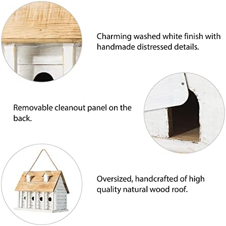 Glitzhome 14.25”L Wood Hanging Birdhouse for Outdoors Oversized Distressed Cottage Painted Bird House Rustic Bird House for Bluebird Wren Chickadee Sparrow Bird Nest Box for Garden Patio, Washed White