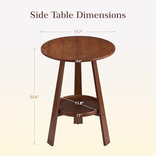 2-Tier Bamboo Round Side Table, Mid-Century Modern End Table