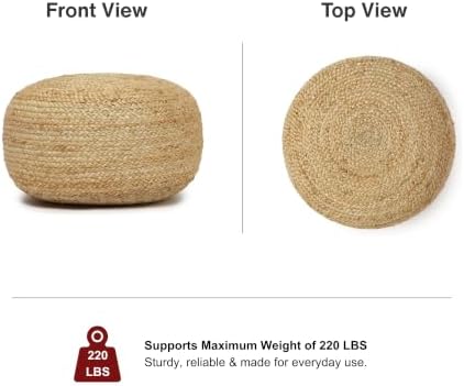 · REDEARTH · Jute Circular Low Pouf Ottoman - Boho Foot Stool - Natural
